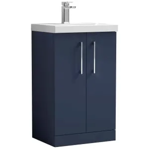 Nuie Arno Midnight Blue 2 Door Vanity Unit & Basin - 840 x 510mm