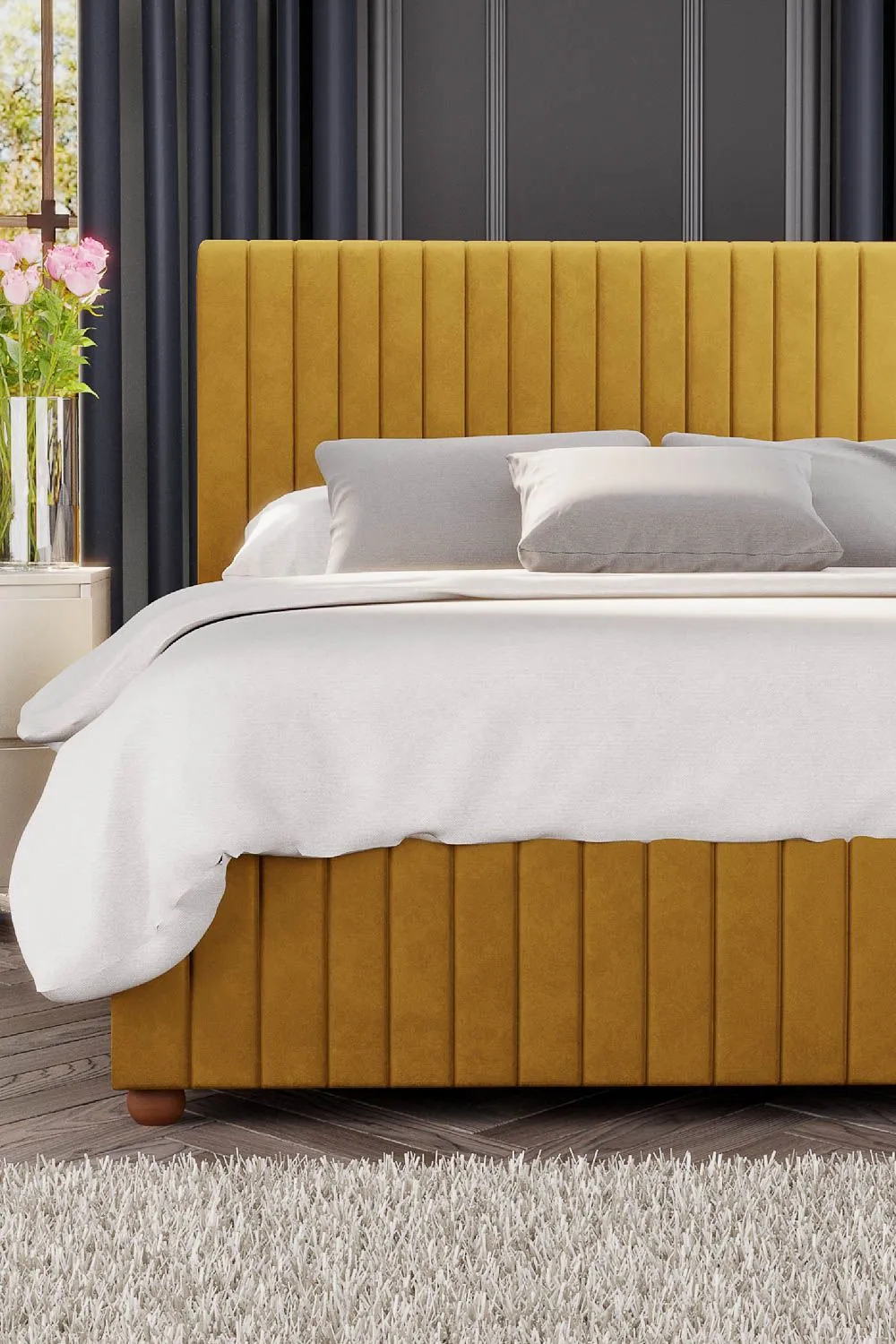 Laurence Llewelyn-Bowen Estella Ottoman Storage Bed in Plush Velvet Fabric, Custom Made in Mustard 2