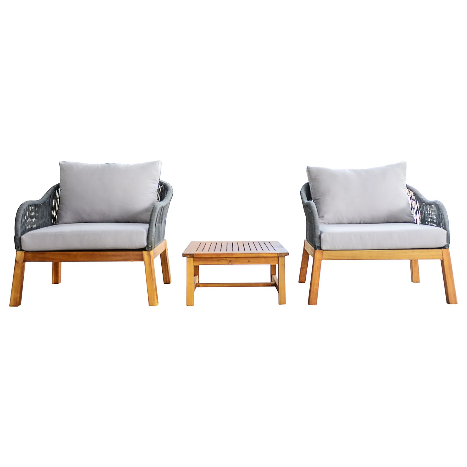 Acacia and Rope Bistro Set Light Grey