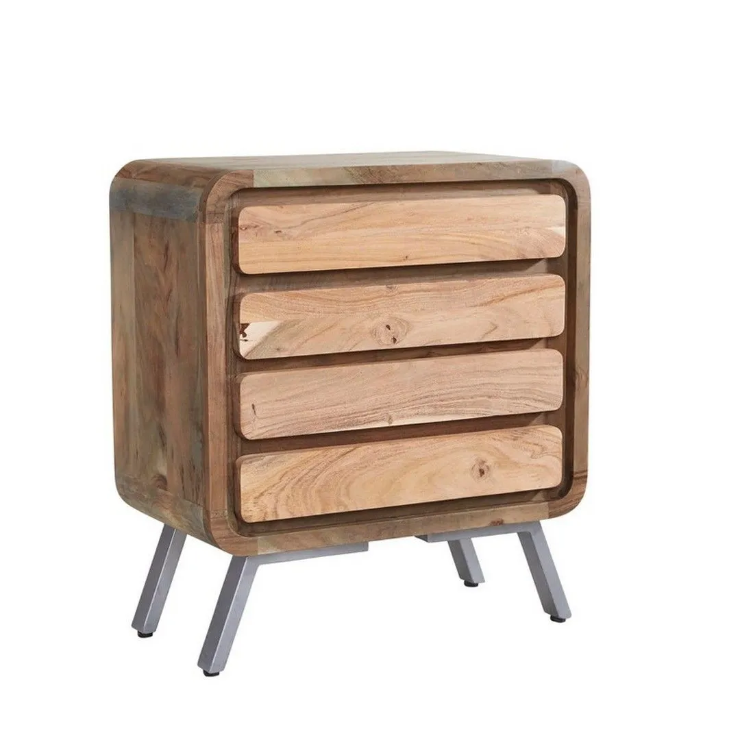 Indian Hub Aspen 4 Drawer Wide Chest - Metal/Wood - L38 x W70 x H70 cm in Brown
