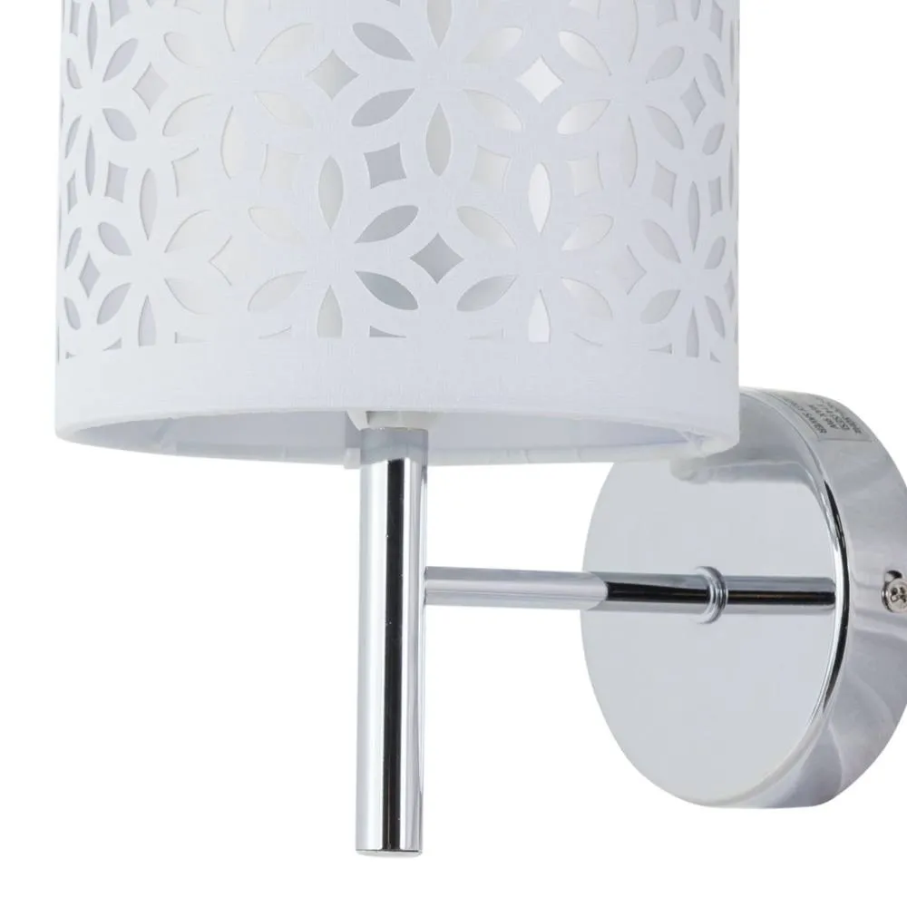 First Choice Lighting Set of 2 Brea - Chrome Wall Lights with White Cut Out Shade in Silver 3