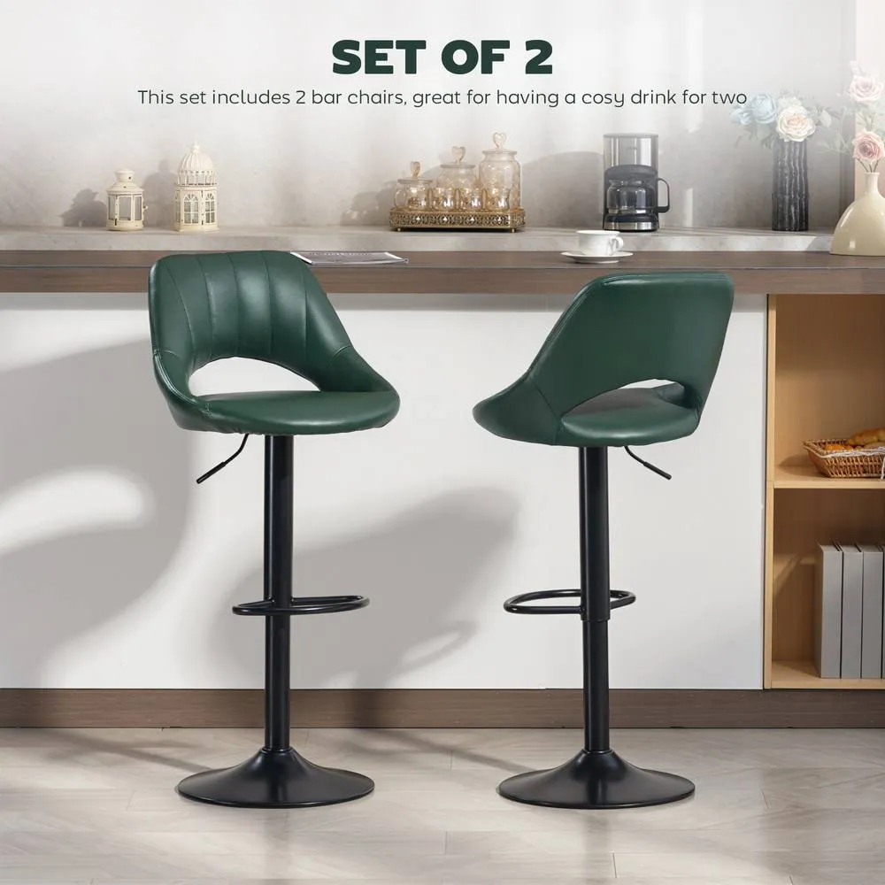 HOMCOM Barstools Set of 2, Dining Stools with Backrest & Footrest in Dark Green 4