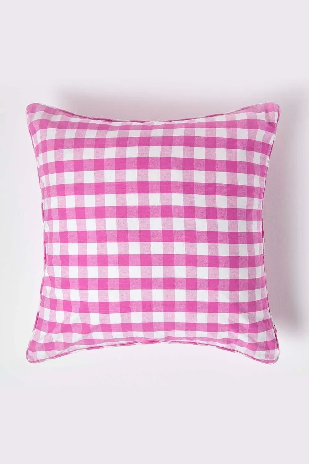 Homescapes Block Check Cotton Gingham Cushion Cover in Pink 1