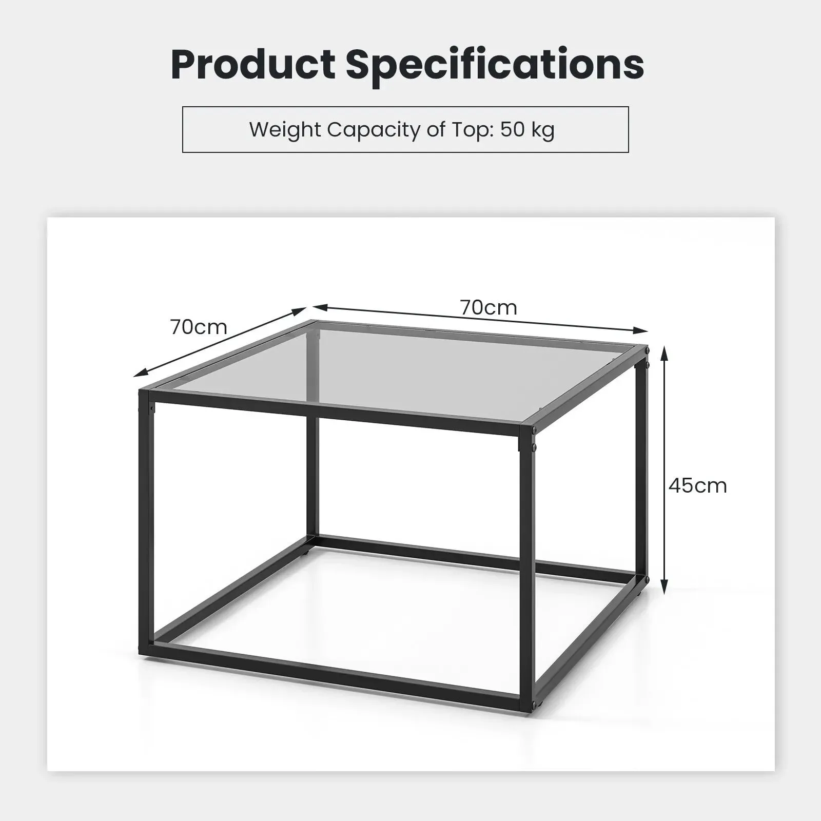 Costway Tempered Glass Top Coffee Table Home Square Tea Table Accent Sofa Side Table in Grey 3