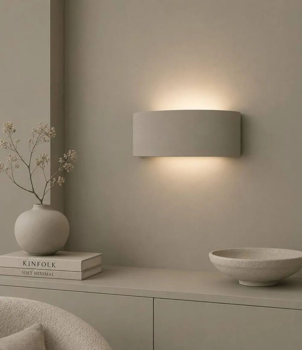 ValueLights Vincent Curved Ceramic Up/Down Flush Wall Sconce Light with Bulb in Light Grey 2
