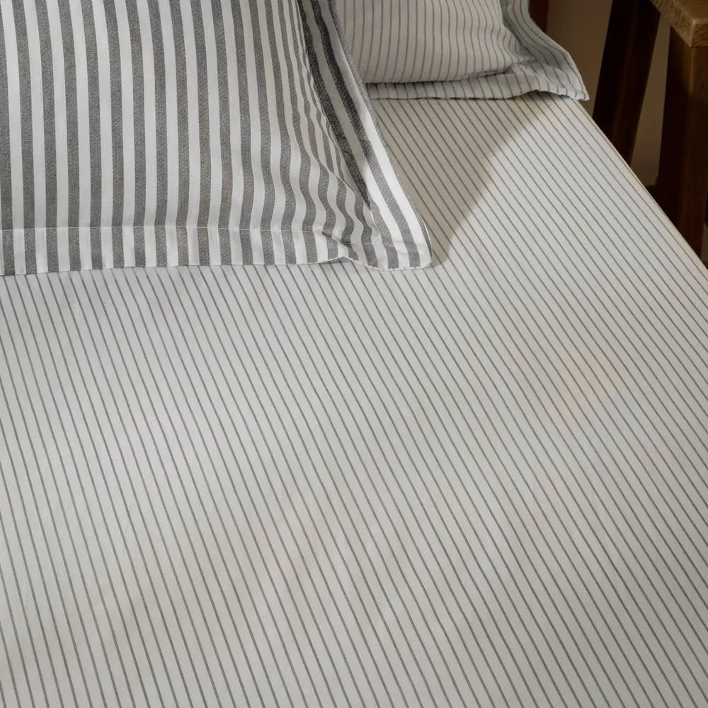 Yard Hebden Narrow Stripe 100% Cotton Fitted Sheet in Grey 1