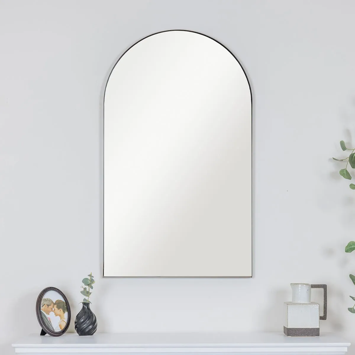 Melody Maison Large Framed Black Arched Mirror 100cm X 60cm