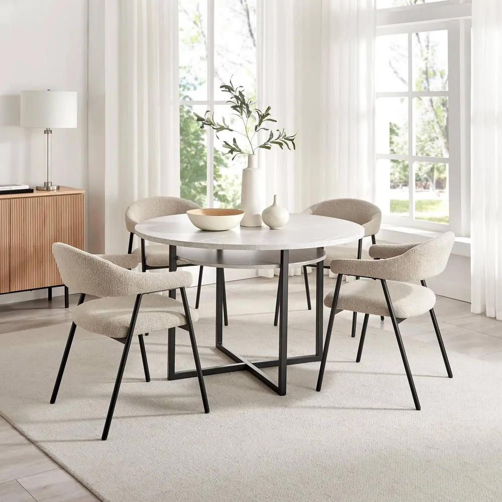 FurnitureboxUK 2x Delos Beige Fabric Dining Chairs 4
