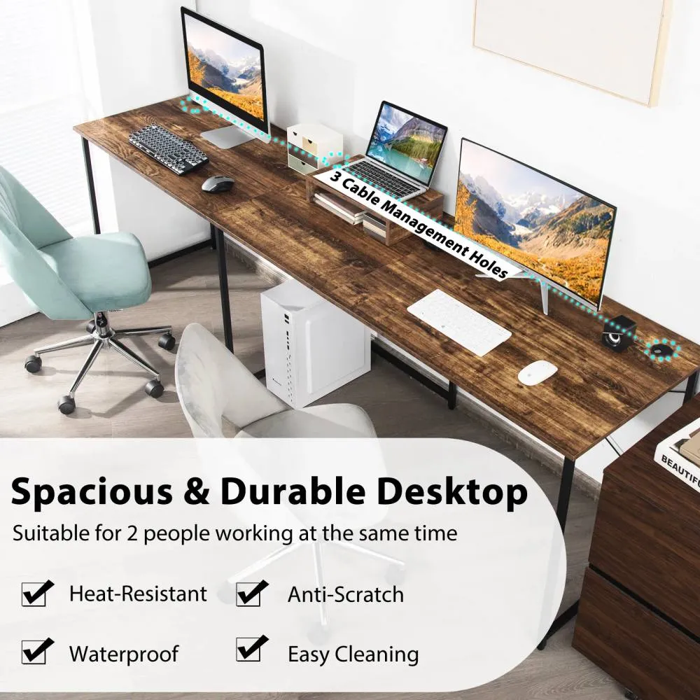 Costway L-Shaped Corner Computer Desk Reversible Study Writing Desk Workstation 2 Person in Brown 4
