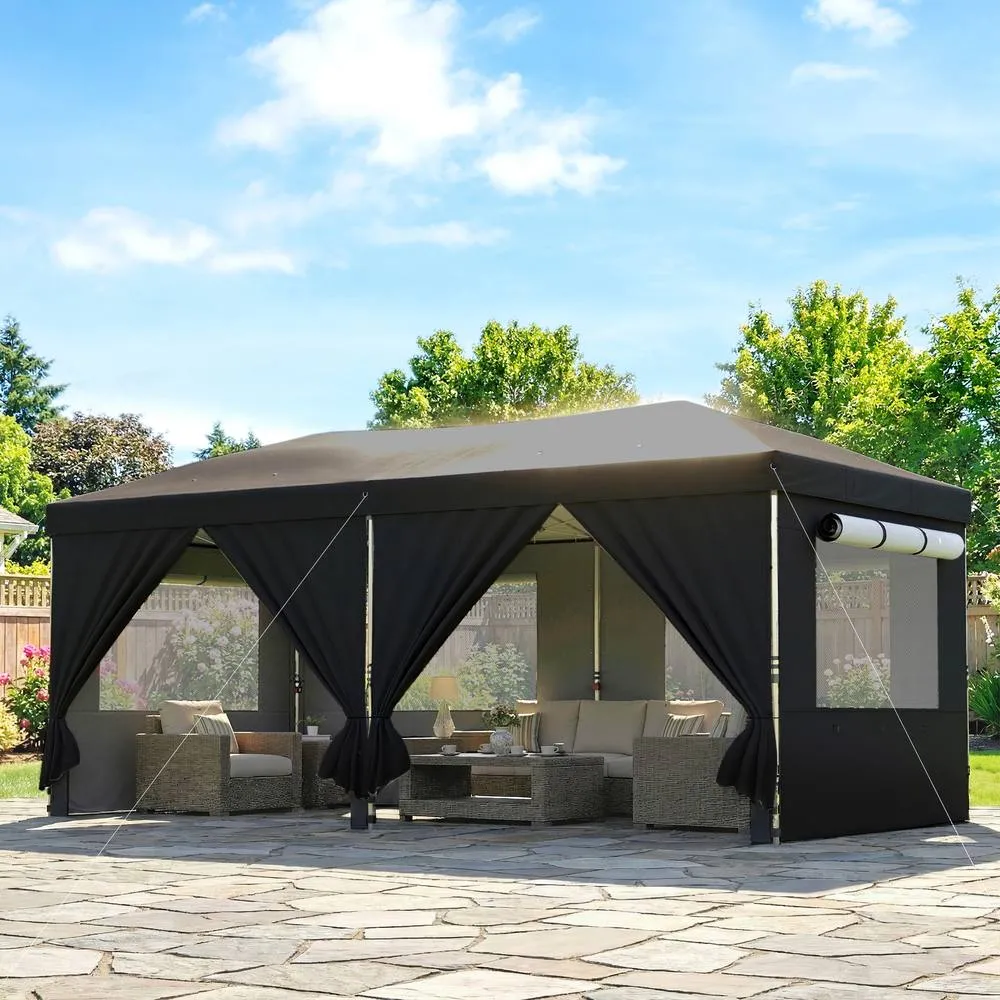 OUTSUNNY 3 x 6 m Pop Up Gazebo, UPF50+ Wedding Party Tent Marquee in Black