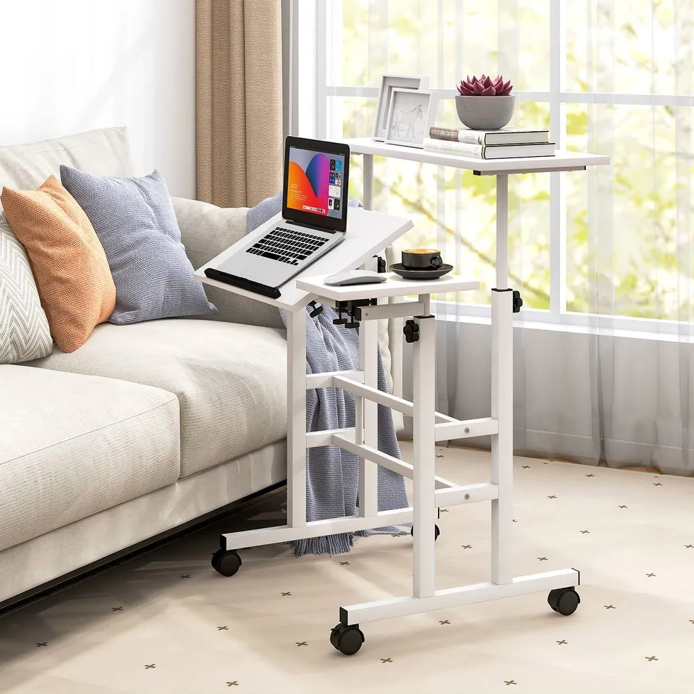 Costway Standing Computer Desk Mobile Sit to Stand Desk Laptop Cart in White 4