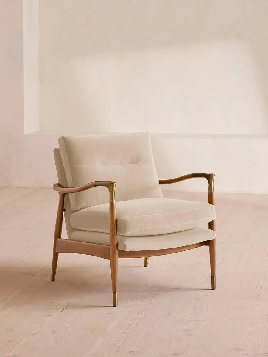 Theodore Oak Armchair, Velvet, Porcelain