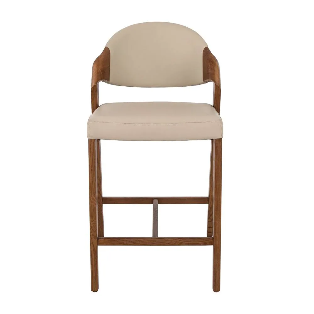 Angel Cerda Leatherette Stool with Walnut Legs in Beige 2