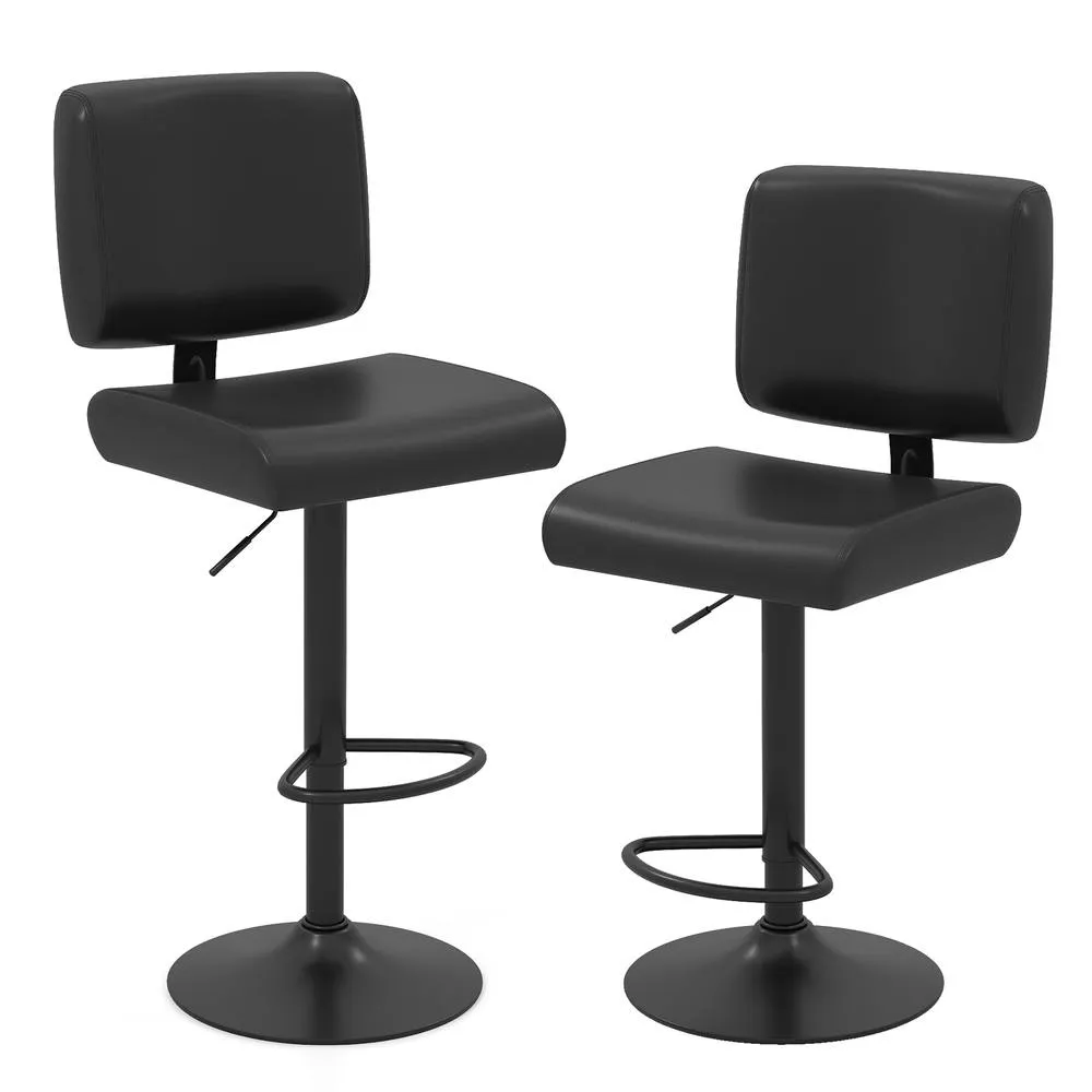 Costway Bar Stools Set of 2 Modern Swivel Bar Chairs w/Adjustable Height-Black in Black