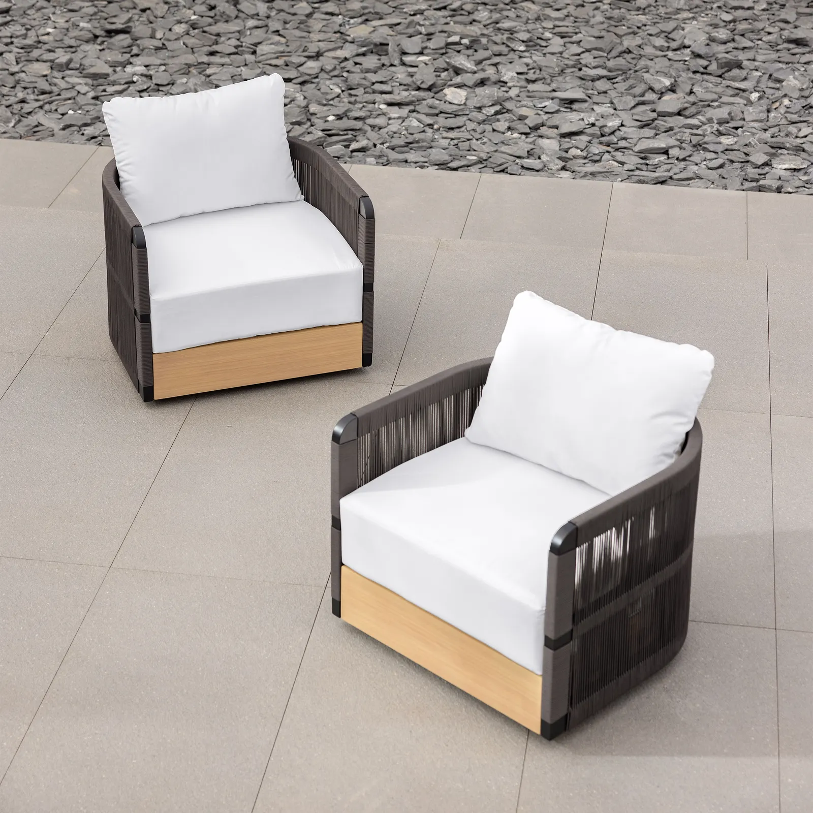 Costra Garden Aluminium & Rope Weave Swivel Lounge Chair in Black, Set of 2
