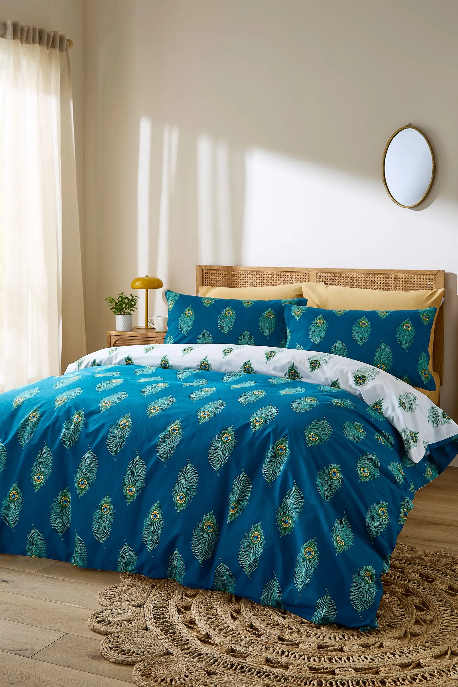 Their Nibs 'Peacock Feather' Cotton Reversible Duvet Cover Set in Teal