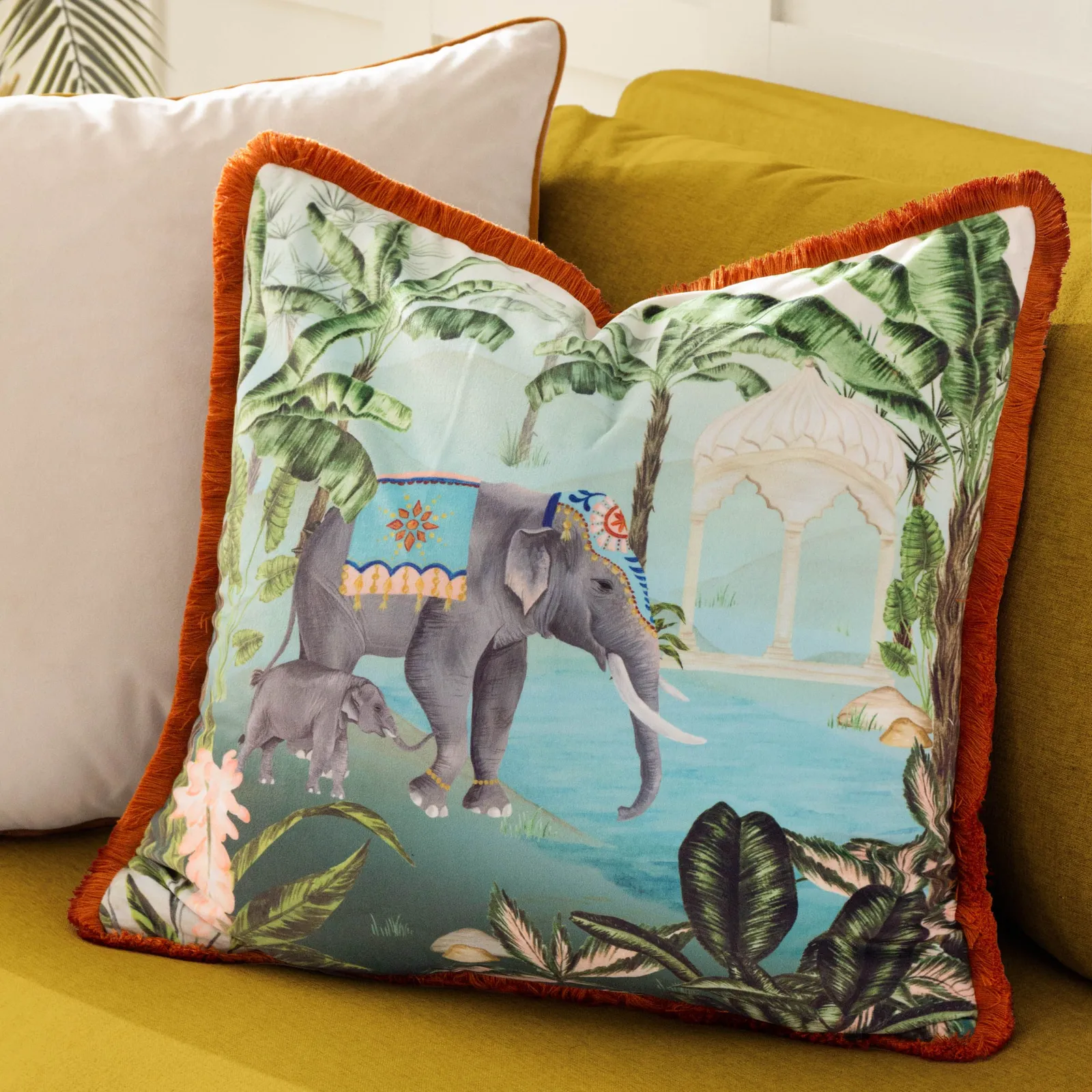 Paoletti Odisha Scene Printed Velvet Cushion