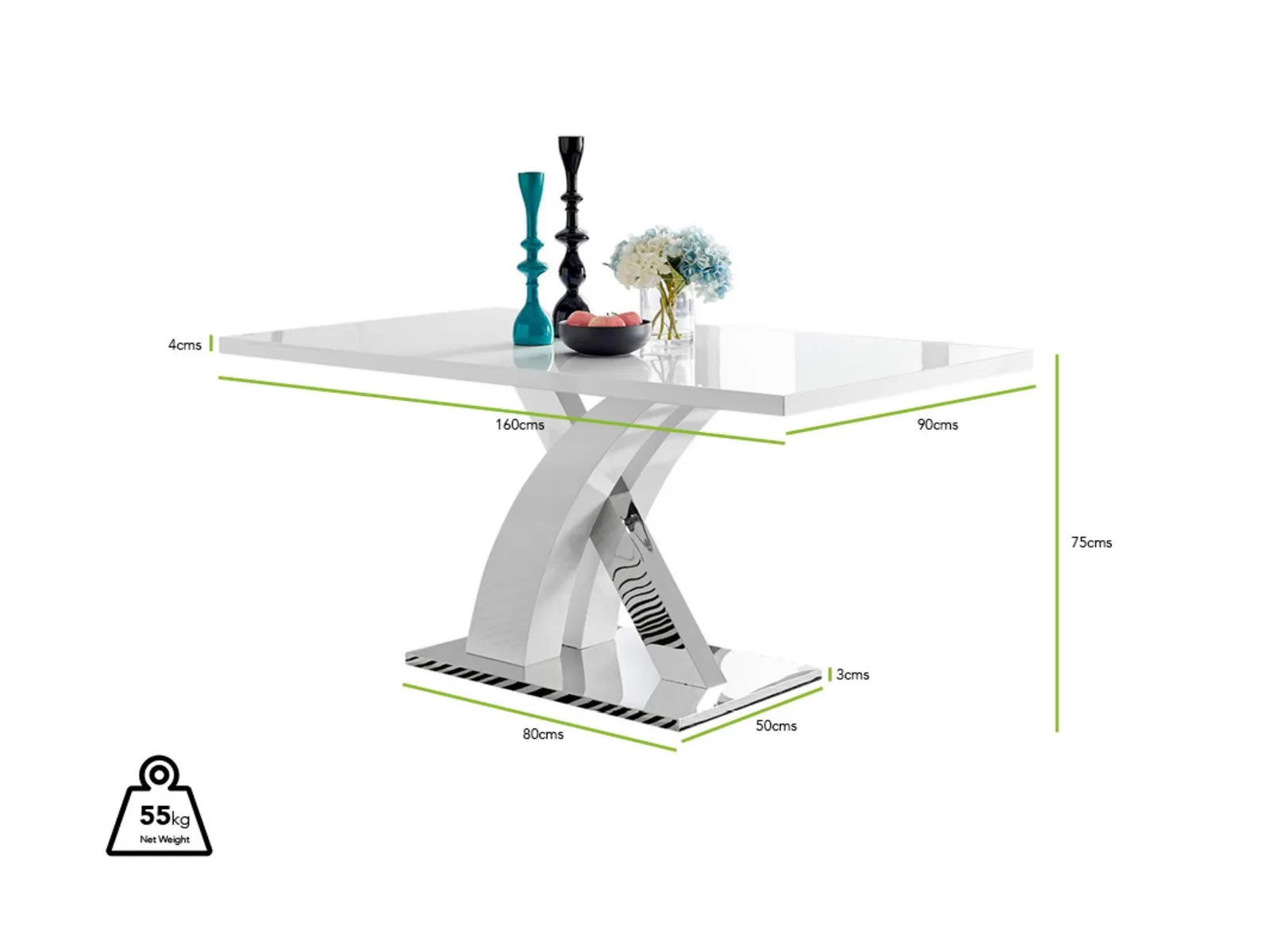 FurnitureboxUK Atlanta 160cm Chrome Metal & White High Gloss 6-Seater Dining Table 6
