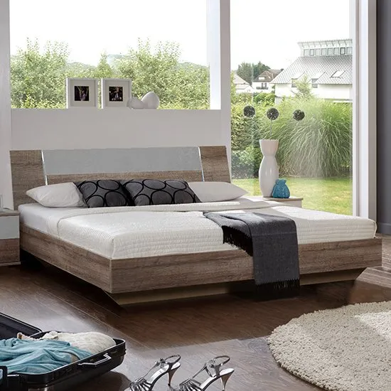 Jenny Wooden King Size Bed In Muddy Oak And Light Grey