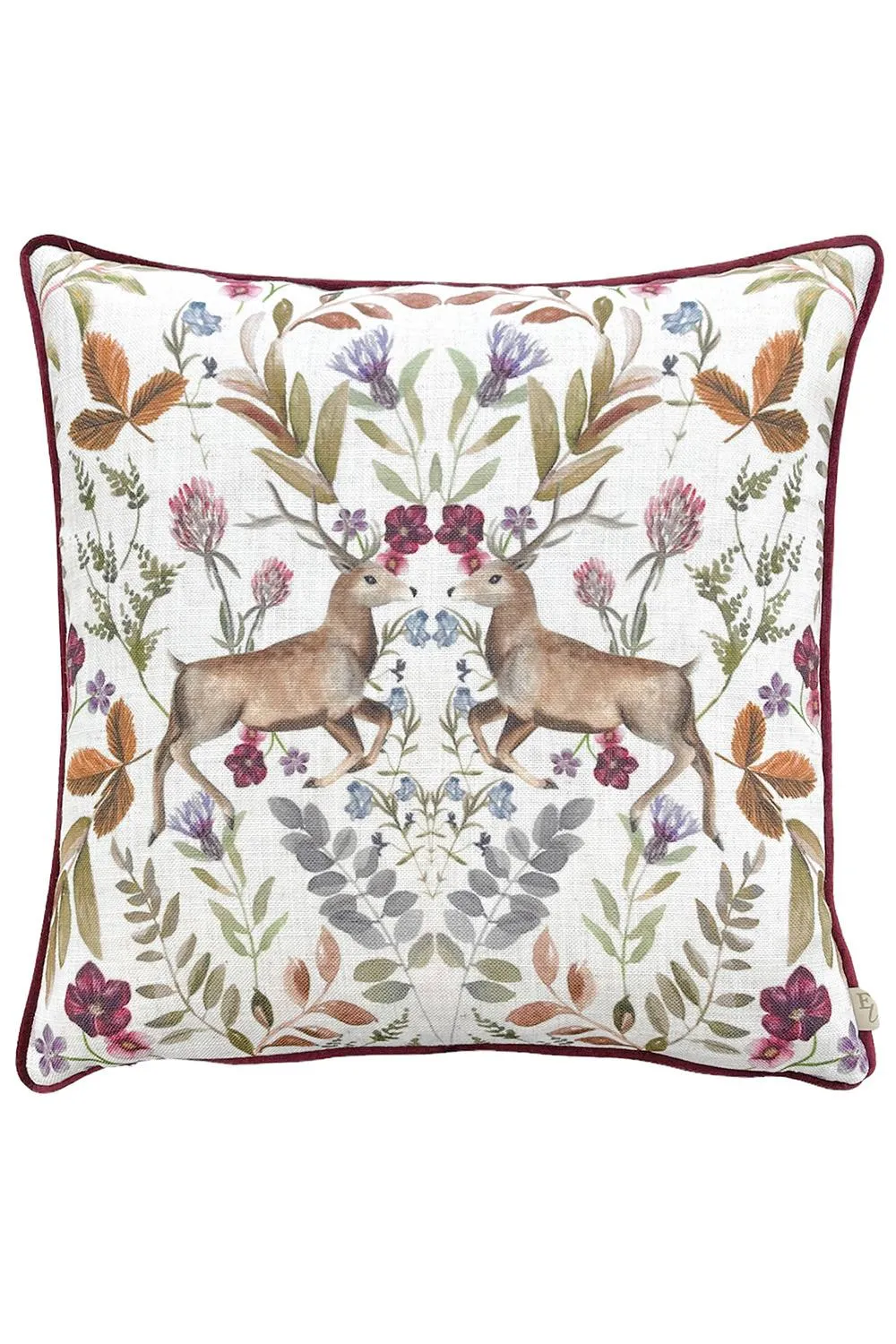 Evans Lichfield Mirrored Stag Watercolour Printed Piped Cushion in Red