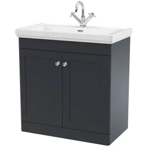Classique Soft Black Floor Standing 2-Door Vanity & Basin 1 Tap Hole - 865 x 830mm