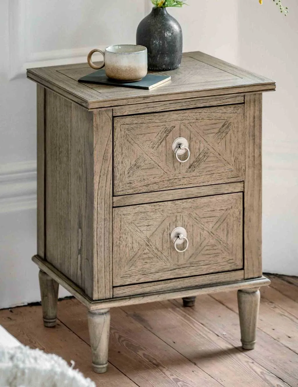 Gallery Direct Rustique 2 Drawer Bedside Table Taupe