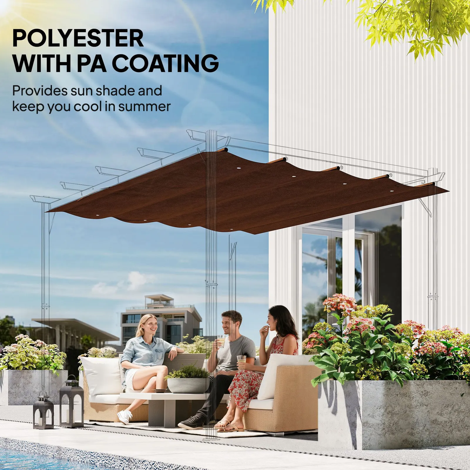 OUTSUNNY 2.86 x 2.45 m Pergola Cover Replacement for 3x2 m Frame in Brown 6