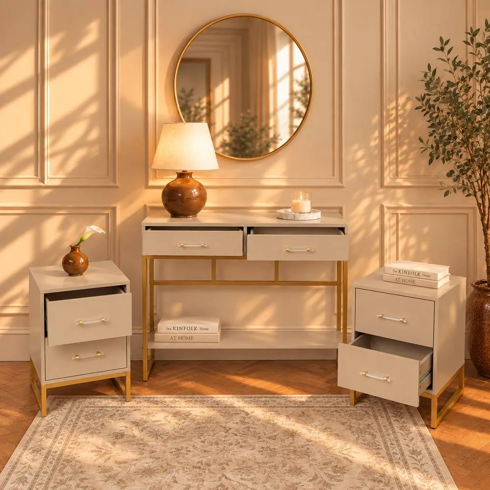 Melody Maison Dressing Table Set & Pair of Bedside Tables - Liana Taupe Range 2