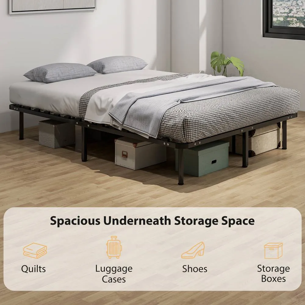 HOMCOM 4ft6 Double Bed Frame, Metal Platform Bed Frame with 28 Wood Slats in Black 6
