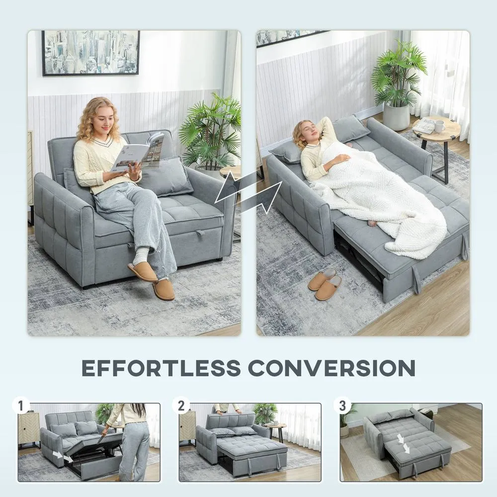 HOMCOM 2 Seater Sofa Bed, 3-in-1 Sleeper Sofa with Adjustable Backrest in Grey 4