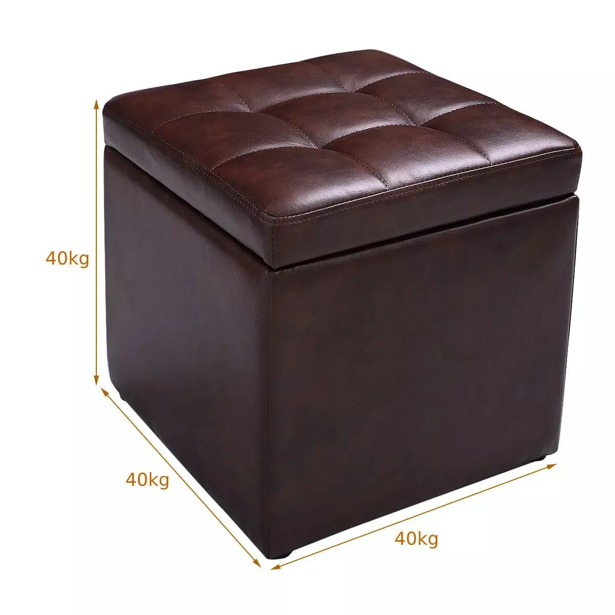 Costway Faux Leather Storage Ottoman Cube Pouffe Storage Toy Box Padded Foot Stool in Brown 3