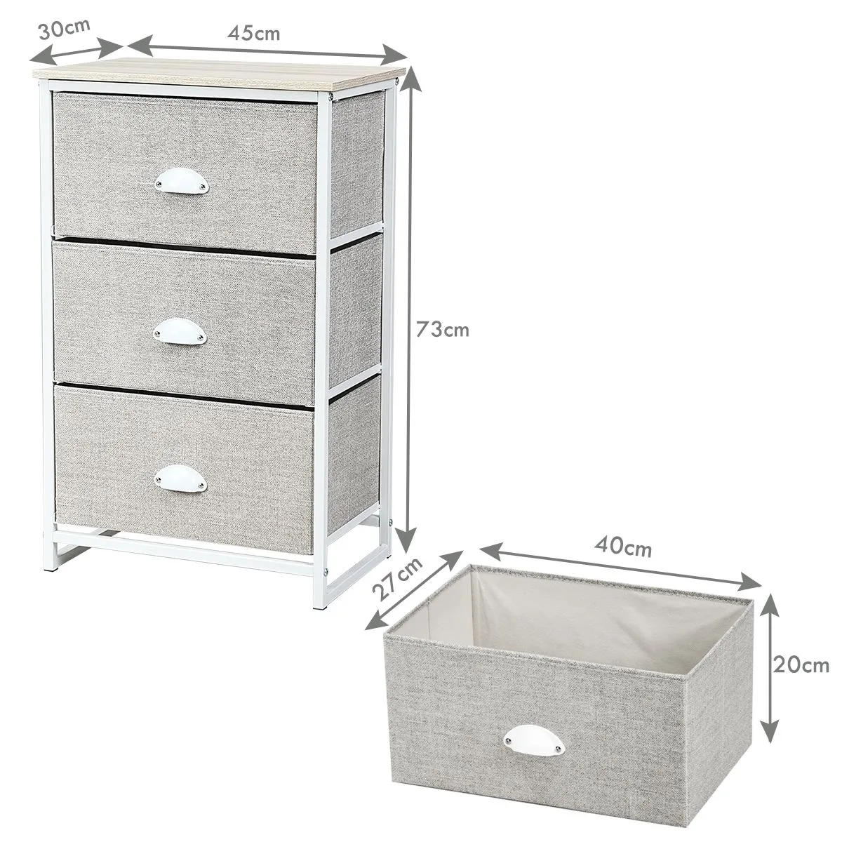 Costway 3-Drawer Fabric Dresser Metal Frame Chest of Drawers Nightstand 5