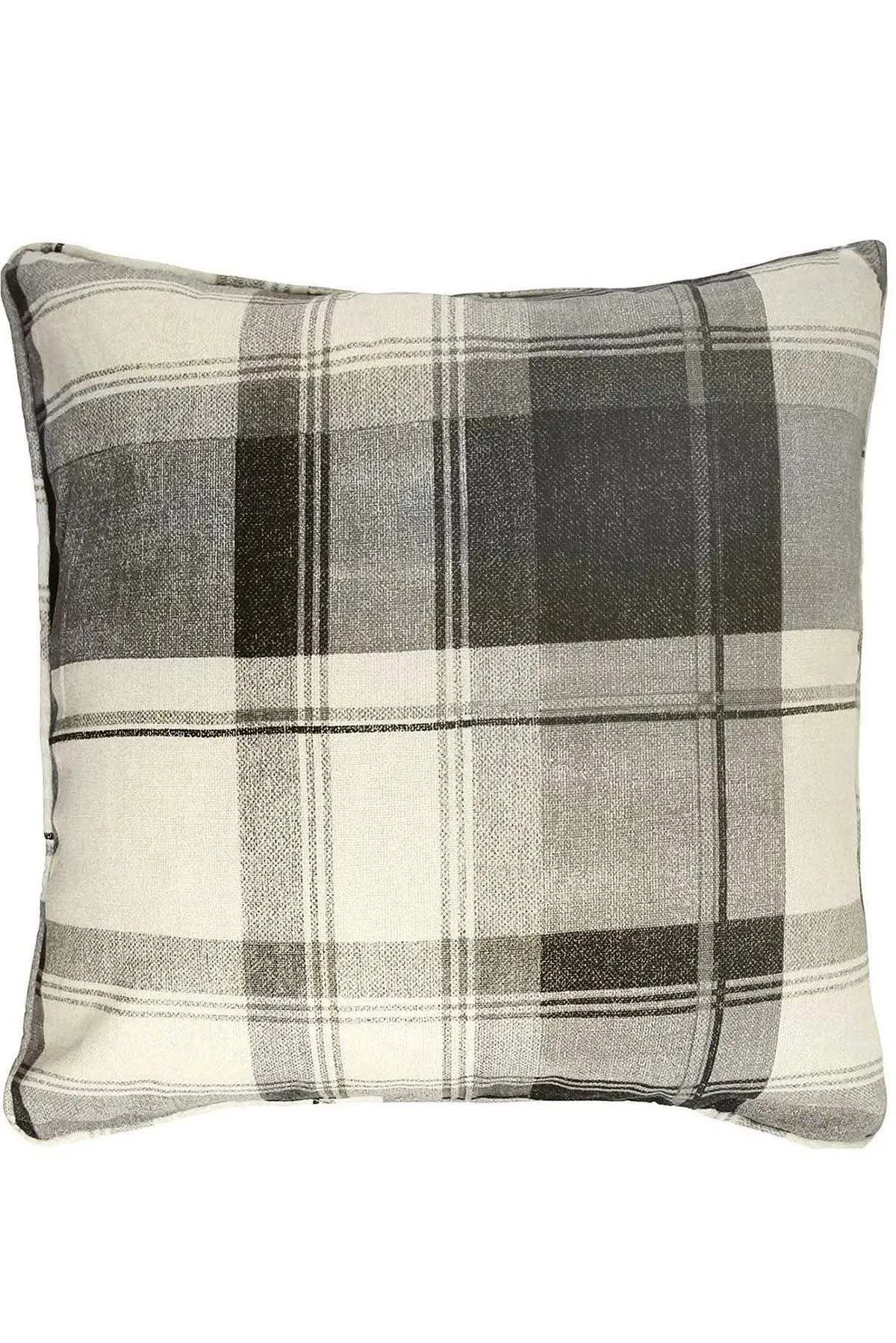 Fusion 'Balmoral Tartan' Warm Woven Check 100% Cotton Filled Cushion in Dark Grey 1