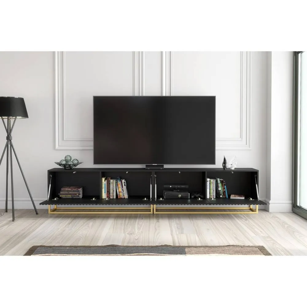 Creative Furniture Ripple Duo TV Unit 200cm - Black with Fluted Doors 4