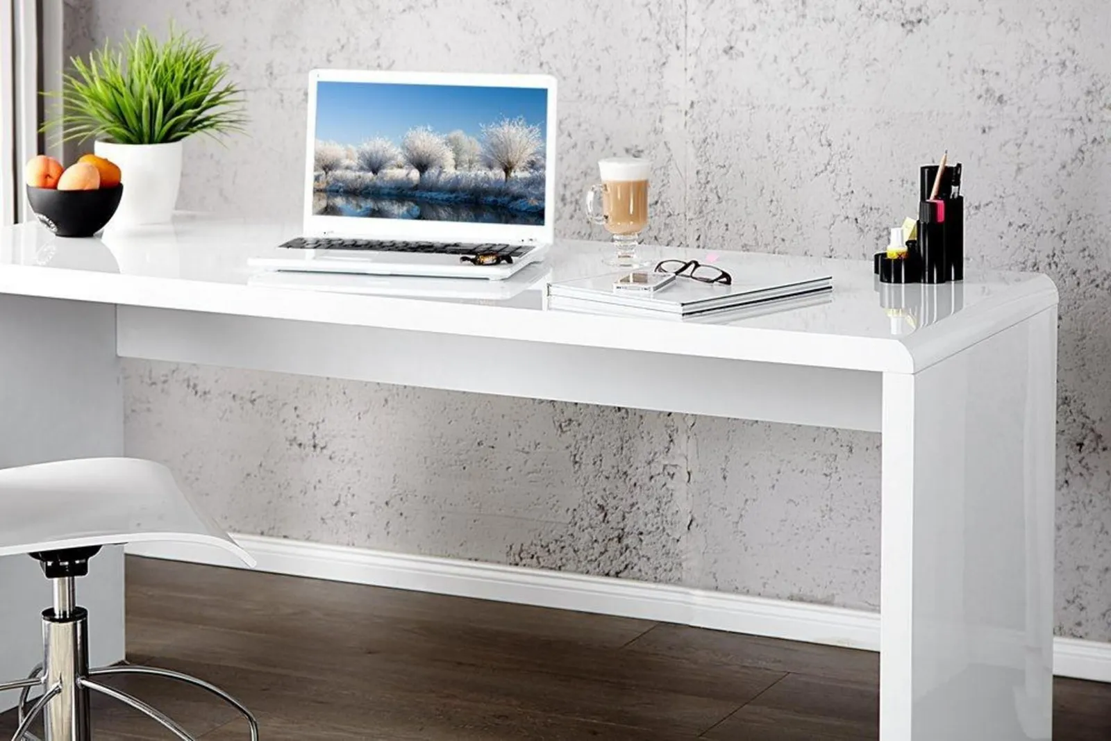 FurnitureboxUK Enzo White High Gloss Rectangular Office Desk 5