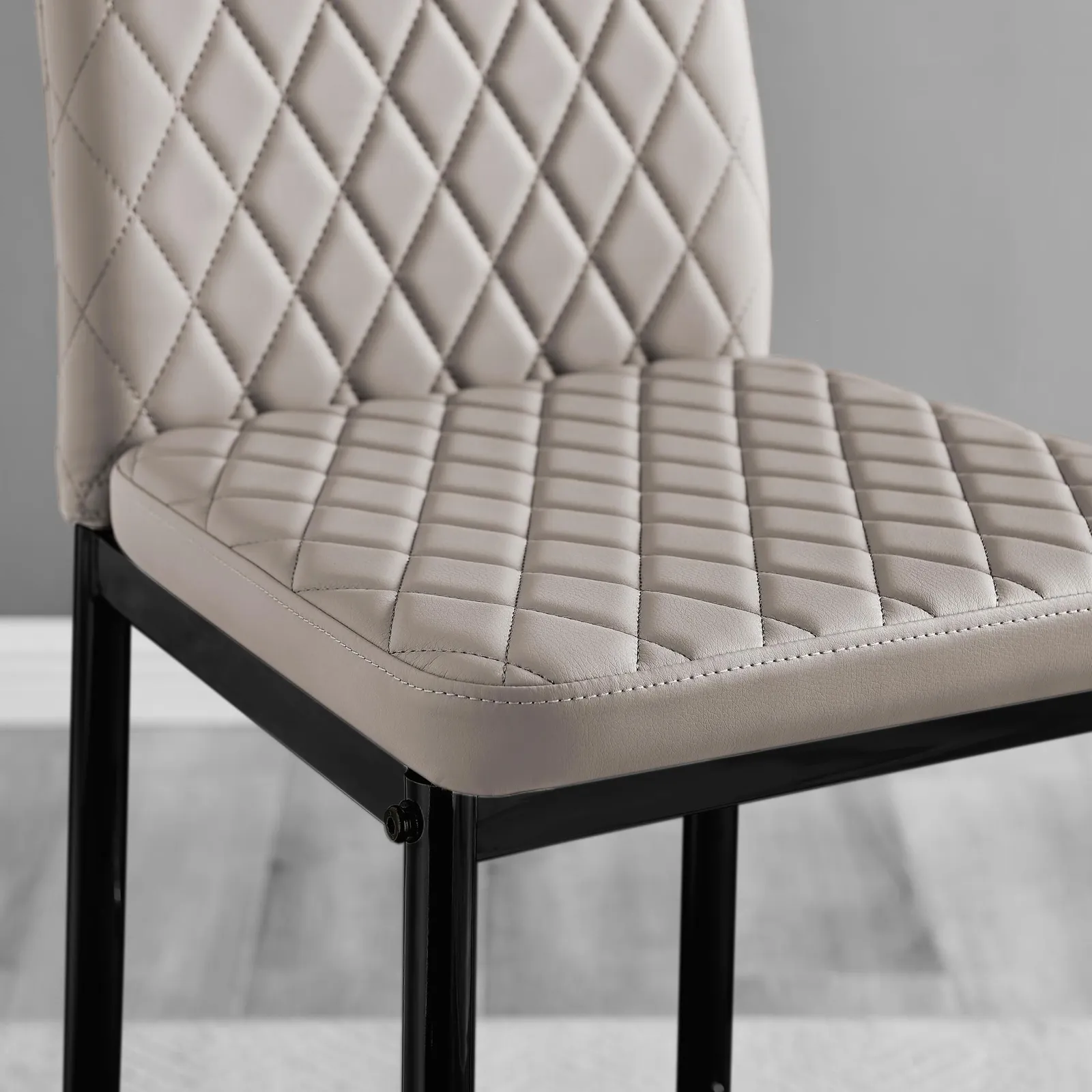 FurnitureboxUK Set of 2 Milan Hatched Faux Leather Padded Counter Stools With Black Metal Legs in Beige 3