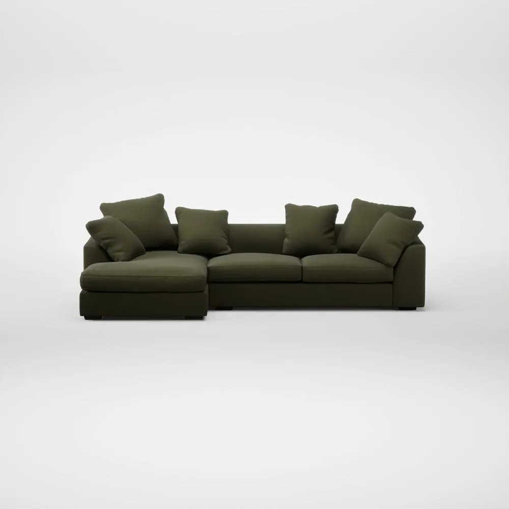 Heal's Cumulus Left Hand Facing Chaise Sofa Smart Cotton Linen Myrtle Black Feet 2