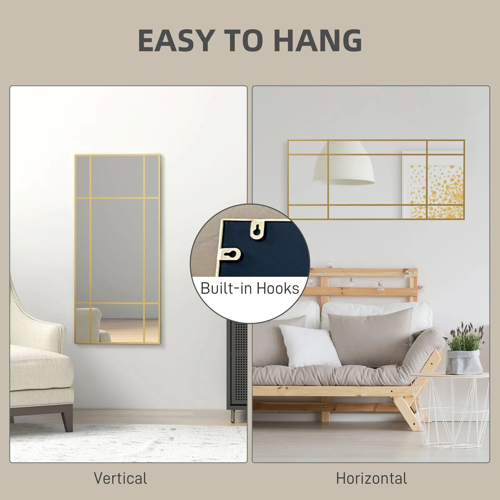 HOMCOM 110 x 50cm Wall Mirror Metal Frame Vanity Mirror for Living Room in Gold 6