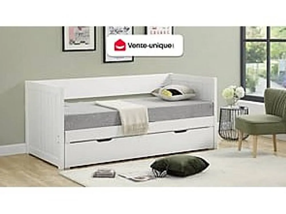 Vente-unique Day Bed With Trundle 90 X 190 Or 174 X 190 Cm - With Slatted Base and in White 4