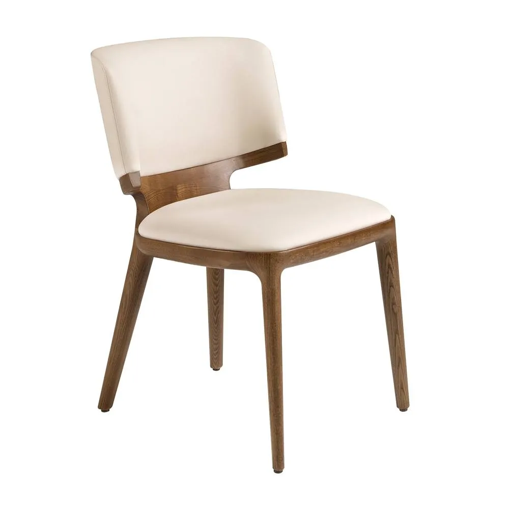 Angel Cerda Cream Leatherette Dining Chair with Walnut Legs