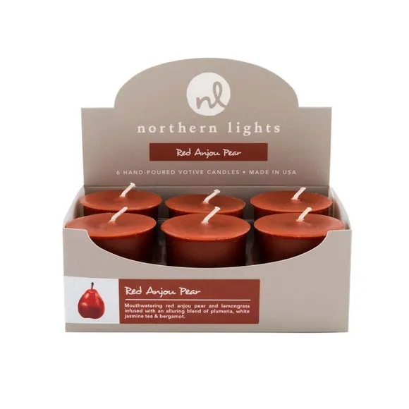 Northern Lights Set of 6 Red Anjou Pear Votive Candles