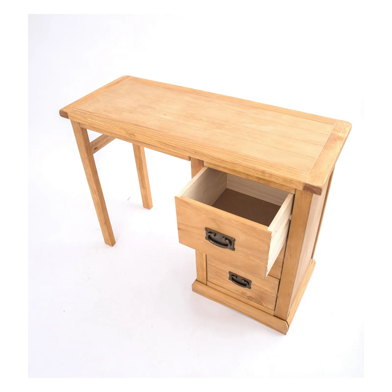 Cabinet Bits Lucca 3 Drawer Desk - Dressing Table Brass Drop Handle in Light Brown 4