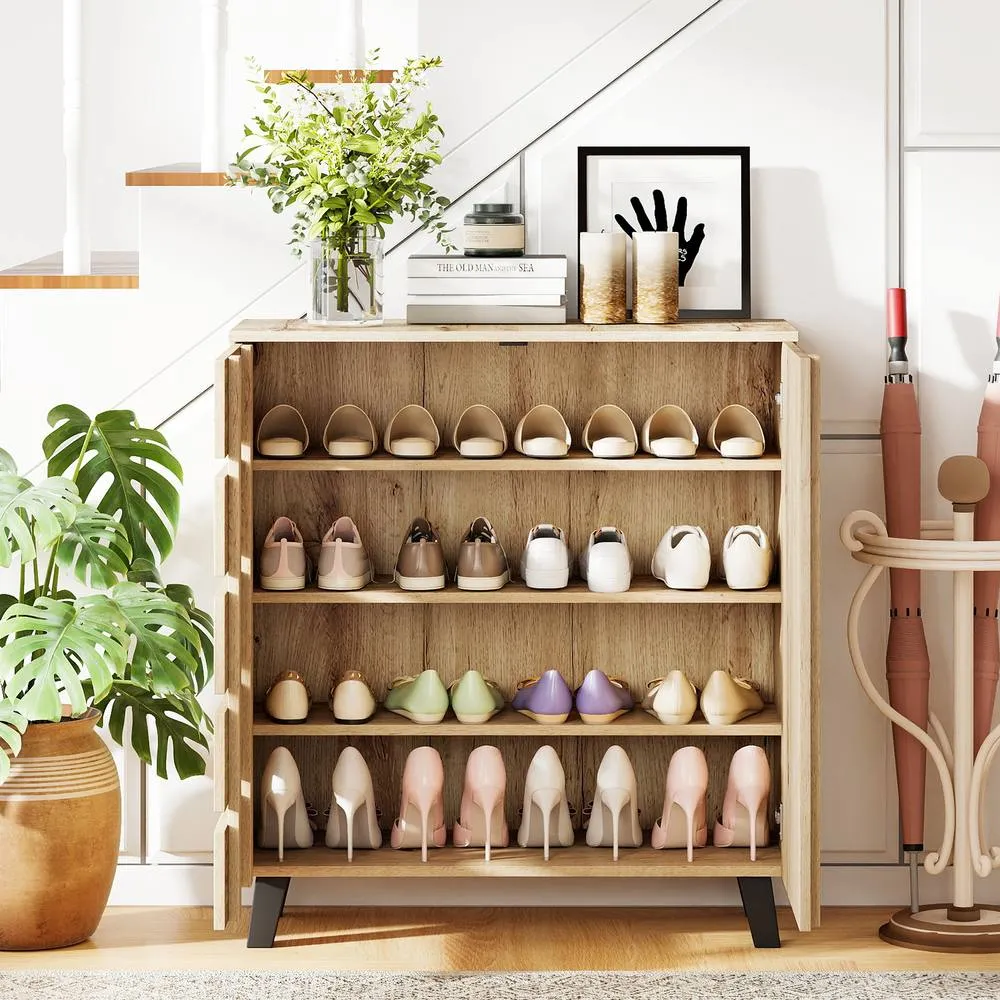 Costway 4-Tier Shoe Cabinet Wooden Shoe Storage Organizer w/Removable Shelves in Natural 4