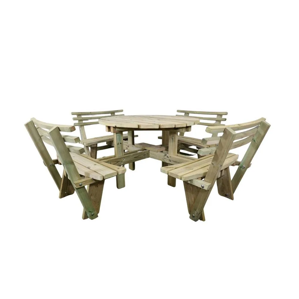 Churnet Valley Garden Furniture Ltd Westwood Round 8 Seat Picnic Table With Backrests - L205XW205XH80 cm in Light Brown 2