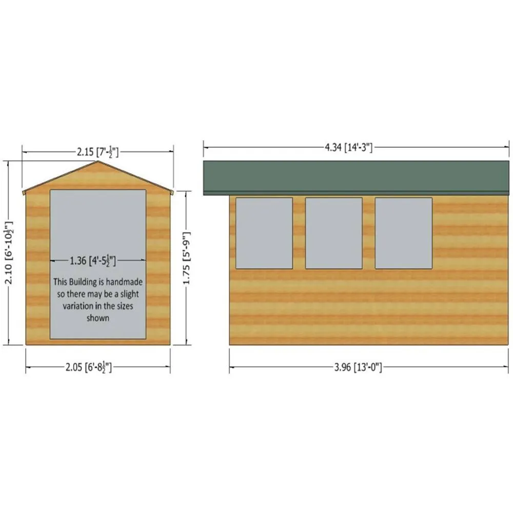 Shires Jersey Double Doors Tongue & Groove Garden Shed Workshop 7x13 ft in Brown 5