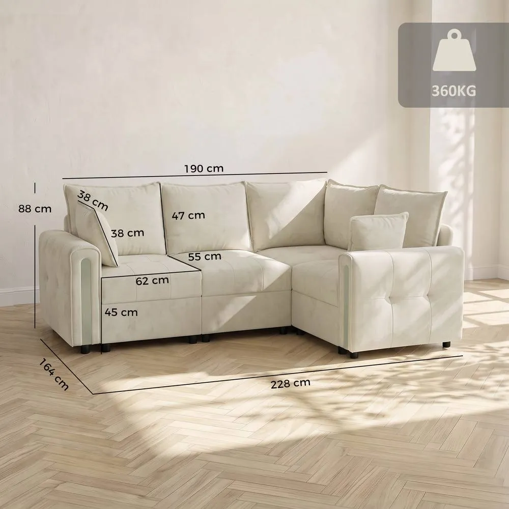 HOMCOM 228cm L Shaped Sofa 3-Seater Sectional Sofa with Storage in Beige 3