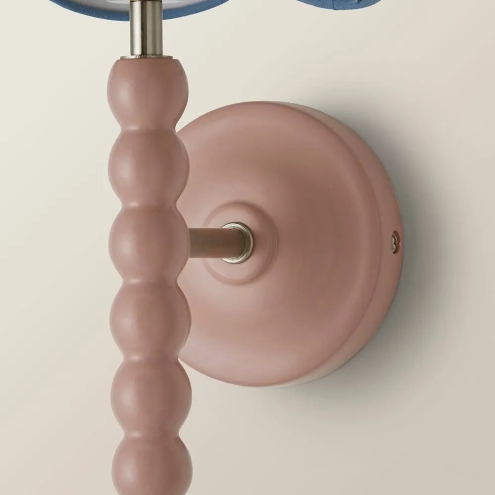 ValueLights Bobbins Rose Pink Bobble Wall Light & Linen Pastel Trim Lamp Shade in Pale Blue 5