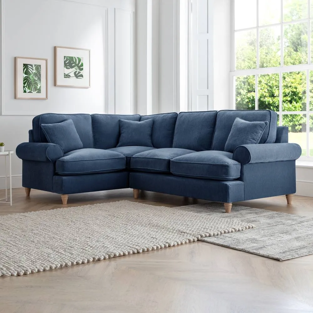 The Great Sofa Company Ezra Left Hand Velvet Corner Sofa - Scroll Arm in Navy 1