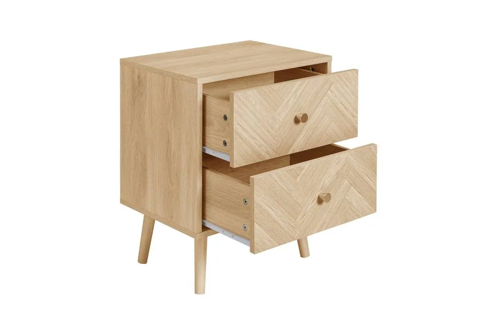 Birlea Pair of 2 Drawer Oak Bedside Cabinet Herringford Chevron in Natural 6