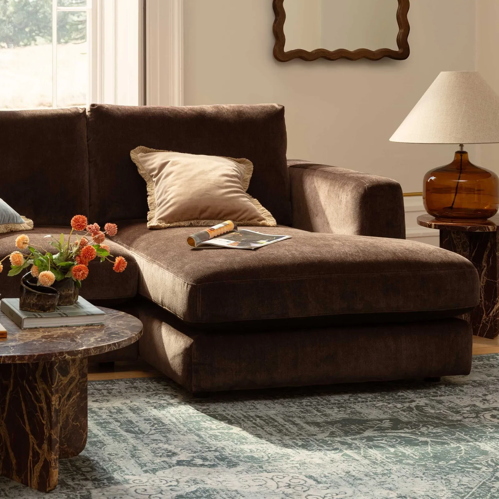 Bosham Large Chaise Corner Sofa Rhf-Witton Bournville, Brown Fabric | Barker & Stonehouse 5